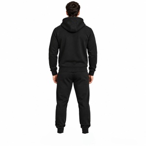 2026 Top Trending Custom Men Black Full <b>Zip</b> <b>Hooded</b> Tracksuit Regular Fit Casual Wear Side Pockets Autumn Polyester Solid Color - Product Image 4