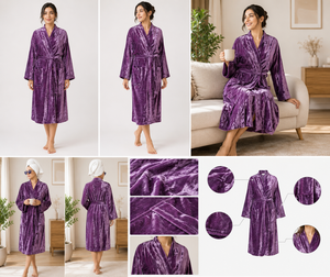 Peignoir Kimono en Velours Floral Écologique Violet pour Femme, Robe de Chambre de Luxe en Peluche à Col Châle avec Poches, Doux et Chaud pour l'Hiver - Product Image 5