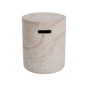 Lightweight Indoor/Outdoor Concrete <b>Side</b> <b>Table</b> with <b>Side</b> Handles <b>Travertine</b> Finish - Product Image 4