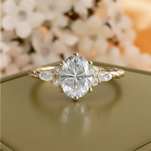 Bague à trois pierres en diamant ovale cultivé en laboratoire, bande torsadée en or 18 carats, certifiée IGI, pour fiançailles - Product Image 1