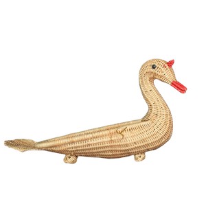 Panier en rotin tressé à la main en forme de canard, à ouverture supérieure, en osier, pour rangement de jouets animaux de la ferme, bac de rangement, corbeille à fruits de comptoir - Product Image 1