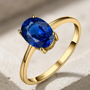14K Gold Oval Blue <b>Sapphire</b> Ring Prong Set Gemstone Band for Wedding <b>Anniversary</b> <b>Gift</b> - Product Image 3