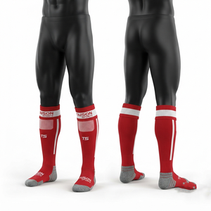 320 GSM <b>Wool</b>/Spandex Men American Football <b>Socks</b> Red White Mesh Panel Custom Logo Quick Dry Breathable - Product Image 1