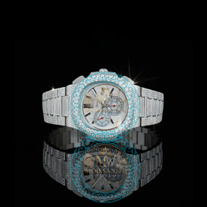 Montre de luxe personnalisée Hip Hop entièrement sertie de moissanite pour homme, montre-bracelet à quartz en acier inoxydable entièrement sertie de diamants pour les fêtes et les événements - Product Image 1