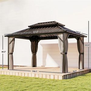 ศาลาพักผ่อนกลางแจ้งสีน้ำตาลพร้อมหลังคาและร่มบังแดด ดีไซน์หรูหรา - Product Image 6