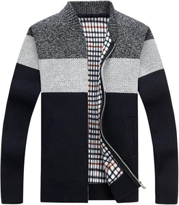 Suéter de Punto Personalizado para Hombre, Chaqueta de Invierno con Cierre, Cárdigan de Bloques de Color, Tejido de Punto, Venta al Por Mayor OEM - Product Image 1