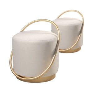 Modern Round PU Leather <b>Stool</b> With Gold Metal Frame Contemporary Home Furniture Living Room <b>Ottoman</b> Soft Upholstery - Product Image 3