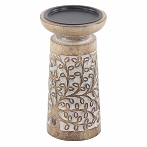 Support de bougie en bois style ferme, blanc vieilli, pour bougie pilier, centre de table de luxe, décoration de mariage et de maison - Product Image 5