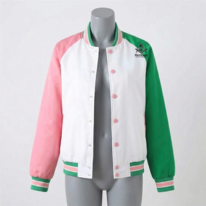 HMR Alpha Kapa Varsity Jacket Polyester Satin Body Leather Sleeves Custom Embroidery Nonwoven <b>Applique</b> Quilted Lightweight - Product Image 4