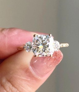 <b>Cushion</b> Cut Moissanite Solitaire Engagement <b>Wedding</b> Anniversary <b>Ring</b> 925 Sterling Silver White Gold Plated Luxury Bridal Jewelry - Product Image 1