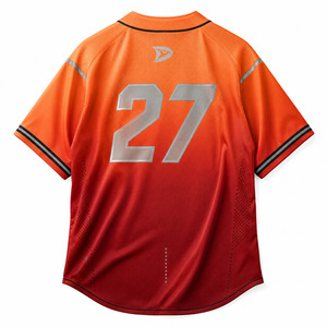 Maillot de baseball Heatwave pour garçons, manches courtes, en mesh, boutonné, dégradé orange-rouge, imprimé en relief sur le devant, antibactérien, été - Product Image 2