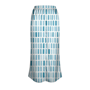 Jupe midi en mousseline pour femme, taille élastique, imprimé géométrique, style estival doux, coupe droite minimaliste, imprimé numérique bleu et blanc - Product Image 2
