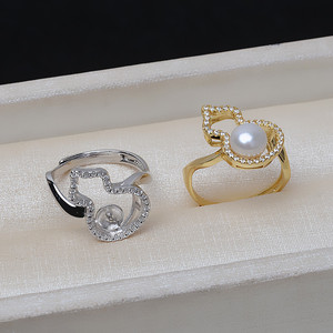 S925 Silver Gourd Ring Earnail <b>Bracelet</b> Women's Fashion Jewelry <b>Set</b> Pearl DIY Handmade Accessories Empty Tray Trendy Silver Tray - Product Image 5