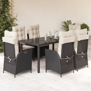Ensemble de salle à manger de jardin en rotin PE noir avec accoudoirs réglables, taille moyenne - Product Image 1