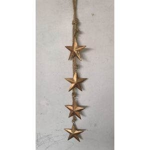 Juego de Cuatro Adornos Colgantes de Estrellas Metálicas Antiguas, Estrellas Doradas en Cuerda de Hilo, Decoración para Árbol de Navidad - Product Image 1