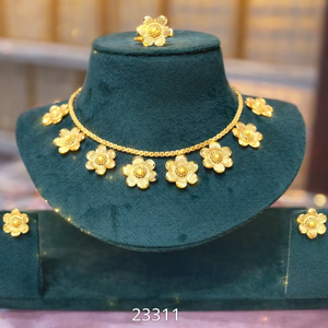 Ensemble de collier floral traditionnel plaqué or avec boucles d'oreilles assorties, bijoux de mariée indiens, vente en gros, modèle 23311 - Product Image 1