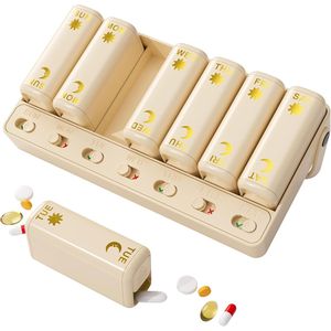 Organizzatore Portatile di Medicinali Giornalieri AM PM, Portapillole Settimanale 7 Giorni, Scatola per Pillole da Viaggio con Funzione Doppio Orario per Conservazione Vitamine - Product Image 1
