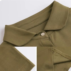 Camisa de Manga Larga con Cuello Polo de Punto Verde Oliva para Mujer, Color Sólido, Estilo Casual, Largo Regular, con Logotipo Personalizado - Product Image 5