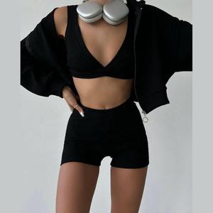 Conjunto Deportivo de 3 Piezas para Mujer, Chaqueta Deportiva con Cierre, Top de Manga Larga, Ropa Deportiva, Tela Spandex, Conjuntos de Yoga - Product Image 3