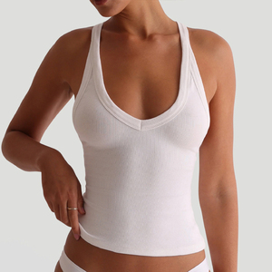Débardeur côtelé à dos fendu et décolleté plongeant, toucher doux, avec logo personnalisé, pour femme, fabrication OEM - Product Image 1