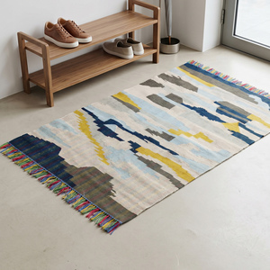 Handcrafted Multicolor Abstract Jute <b>Rug</b> with Geometric Pattern <b>Thick</b> Anti-Slip Fringe Modern Area Carpet Living Room Decor - Product Image 3