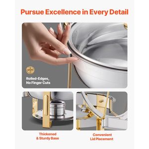 Set da 4 Chafing Dish in Acciaio Inox da 5 Qt, Set Buffet con 4 Pentole Grandi, Scaldavivande per Catering con Coperchio in Vetro, Decorazioni per Feste e Tavoli - Product Image 4
