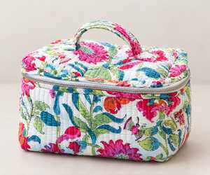 Floral Quilted Cotton Duffel Bag Lightweight Weekender <b>Travel</b> Tote Zipper Closure Casual Carry <b>Case</b> - Product Image 2