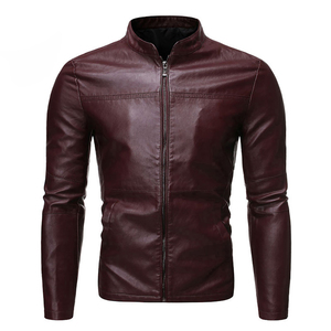 2026 <b>Men</b>’s Classic Stand Collar Maroon Color New Arrival Hand Made Comfortable <b>Thin</b> Genuine Leather Zipper <b>Men's</b> <b>Jackets</b> - Product Image 1