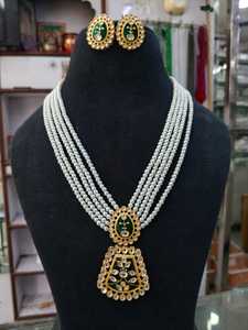 Gold Plated Brass Zircon Ethnic <b>Necklace</b> <b>Set</b> with Imitation Pearl Accent for Women-<b>Wedding</b> Engagement Gift Party Jewelry - Product Image 1