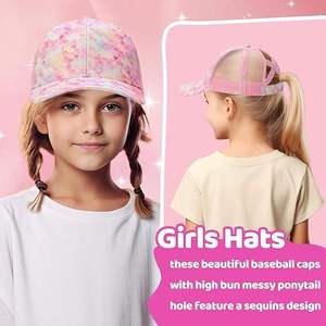 Girls Sequins Baseball Cap Adjustable Ponytail Hole Breathable Casual <b>Hat</b> for Children Spring Summer - Product Image 1