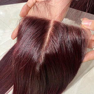 Best Seller Wholesale Price Weft <b>Hair</b> Bundle Bone Straight Customized Closure Cuticle Aligned 100% Human Raw <b>Hair</b> Burgundy Color - Product Image 3