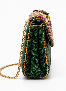 <b>Green</b> Floral Beaded Clutch | Handmade Embroidered <b>Evening</b> <b>Bag</b> | Elegant Chain Purse| <b>Green</b> <b>Evening</b> Purse with Chain Strap - Product Image 4
