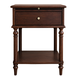 Classic Traditional Teak Wood <b>Bedside</b> <b>Table</b> Turned Spindle Legs Side Cabinet with Open Lower Shelf - Product Image 2