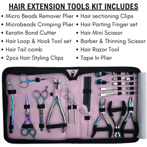 Premium Rainbow Hair Extension Tool kit with 3 Hole Bead Crimper Flat Tip Plier Keratin <b>Cutter</b> Hook Threader Trimming Scissors - Product Image 2
