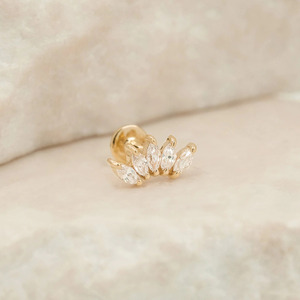 Zisma 14K Gold Marquise Lab Grown Diamond Labret Internal Threaded Flat <b>Back</b> 5 Stone Fan Cluster Piercing Stud IGI Manufacturer - Product Image 1
