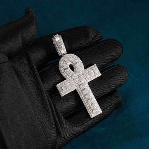 925 Sterling Silver <b>Iced</b> <b>Out</b> Moissanite Cross Pendant Hip Hop Charm with <b>Chain</b> Round Brilliant Cut Rhodium Plated Party Jewelry - Product Image 5