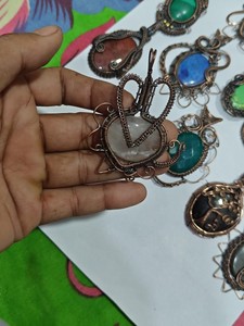 Handmade Copper Wire Wrapped Green Onyx Pendant Necklace Boho Style Jewelry Wholesale - Product Image 3