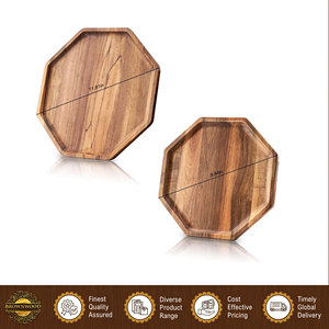 Juego de 2 Platos Octagonales de Madera de Acacia, Diseño Elegante, Hechos en India, para Frutas/Aperitivos/Quesos y Charcutería - Product Image 2