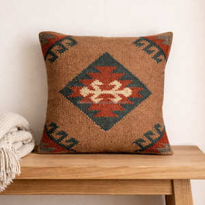 Tribal Kilim <b>Decorative</b> <b>Pillow</b> Cover with Heritage Medallion Design for Boho Farmhouse & Southwestern Decor - Product Image 1