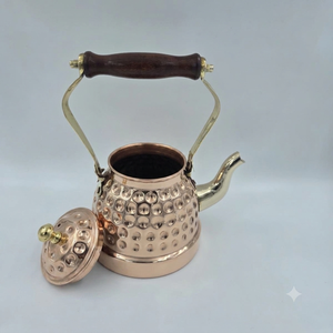 Bouilloire à thé en cuivre pur avec poignée en bois, artisanale, écologique, compatible gaz et induction, pour servir le thé et le café, décoration de cuisine et de maison - Product Image 3