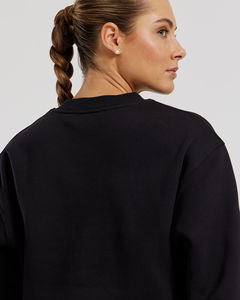 Sweat-shirt confortable pour femme avec logo personnalisé, col ras du cou court noir, épaules tombantes et poignets côtelés - Product Image 6