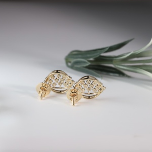 Pendientes de tuerca con diamantes de oro en forma de marquesa, diseño clásico de filigrana calada, pavé de cristal, geométricos, joyería fina para mujer - Product Image 2