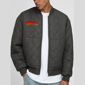 OEM Custom Men's High Quality 100% Polyester Diamond Quilted Varsity Jacket with Front Embroidery Patches Zip Bomber Coat 2027 - Product Image 4