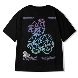 เสื้อยืดโอเวอร์ไซส์สีดำสำหรับผู้ชาย แขนสั้น คอกลม สไตล์สตรีท พิมพ์ลายตัวอักษร ผ้าเจอร์ซีย์ระบายอากาศได้ดี - Product Image 4