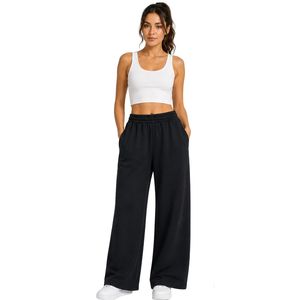 Black Wide Leg Sweatpants Women Elastic Waist Oversized Casual Jogger <b>Pants</b> Loose Fit Cotton Fleece Trousers Streetwear Lounge - Product Image 1