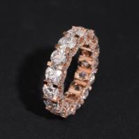Anillo de eternidad de oro rosa de 10K con diamantes CVD de laboratorio, diseño de lujo totalmente cubierto de diamantes, estilo hip hop, para hombre y mujer.