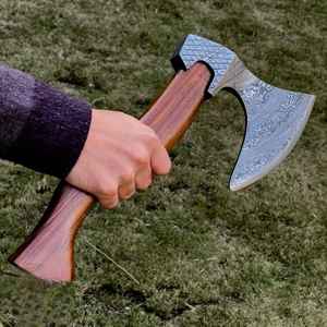 Hacha Vikinga EMO Hecha a Mano con Acero de Damasco, Hacha de Campamento para Exteriores, Mango de Madera de Grado Industrial con Funda - Product Image 1