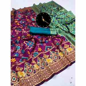 FANTAISIE LICHI SOIE JACQUARD TISSÉ TRAVAIL SAREE AVEC BLOUSE NON COUCHÉE VIN - Product Image 1