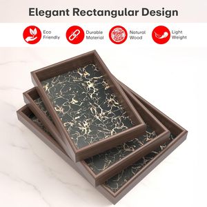 Multipurpose Mango Wooden Serving Sticker <b>Trays</b> Walnut Color Border Coating with Sticker Enamel for <b>Kitchen</b> and Dinning for Sell - Product Image 3