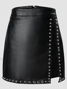 Minifalda de Cuero Sintético de Cintura Alta con Cierre Frontal, Estilo Y2K Brillante y Sexy, Falda Lápiz Ajustada de Color Sólido para Mujer - Product Image 3